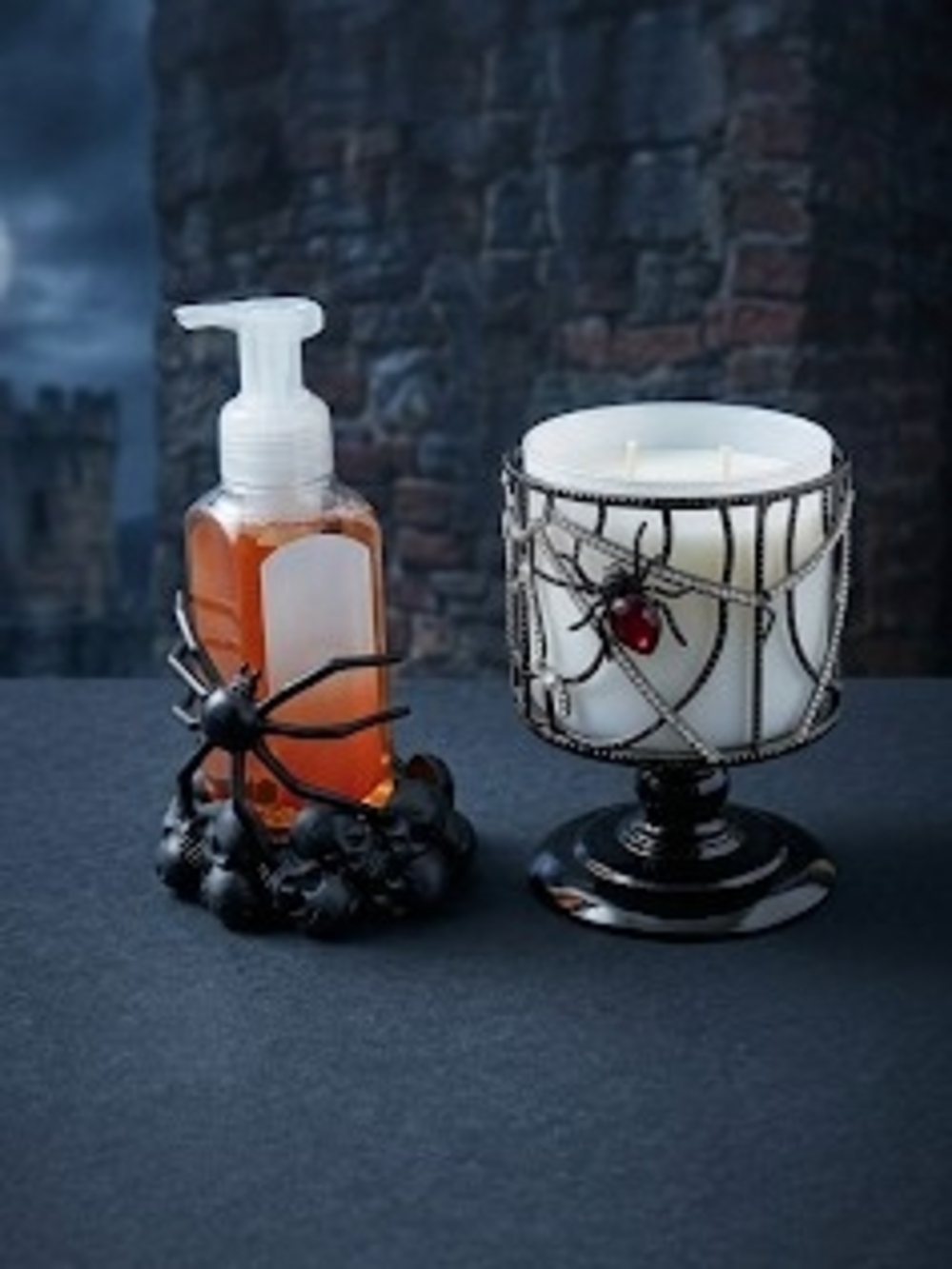Elegant Black Spider Web Candle Holder with Red Accent - Home Accent